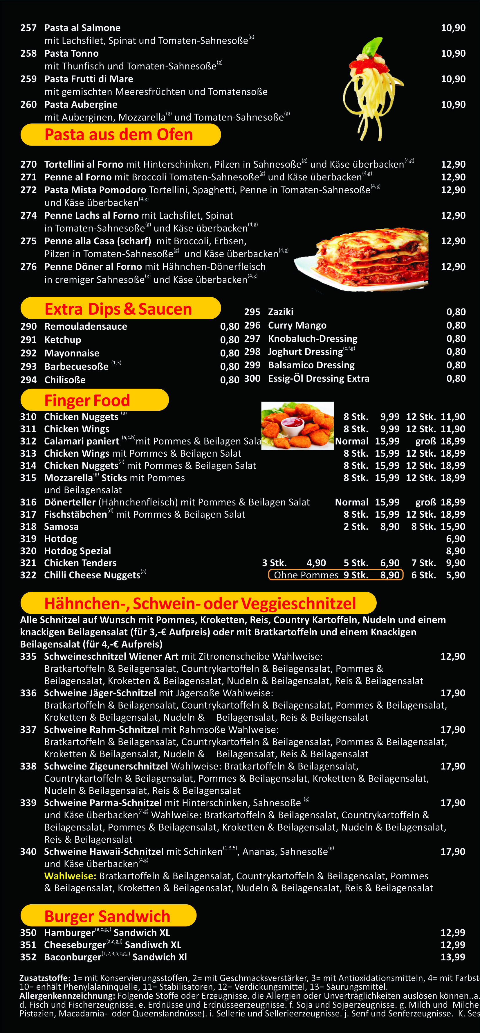 hotel menu